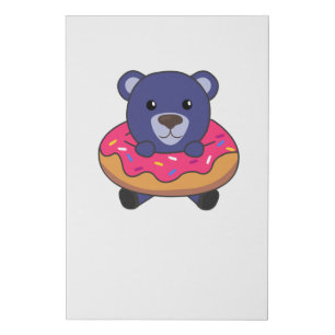 Sweet Bear Funny Animals In Donut Pink Faux Canvas Print