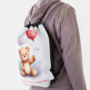 Sweet Bear Heart Balloon Mother's Day Drawstring Bag