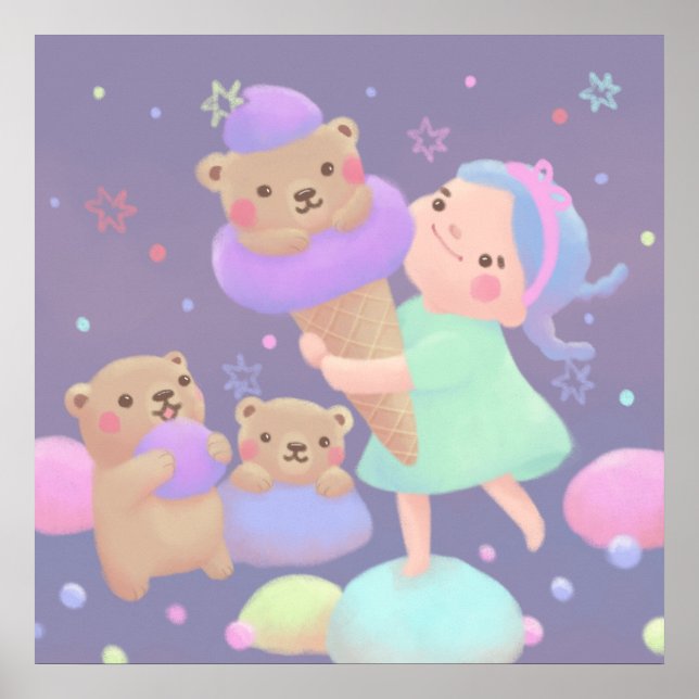 Sweet Bear Ice Cream Illustration Poster (Front)
