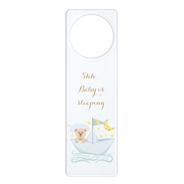 Sweet Bear in Paper Boat Baby's Room Door Hanger (Front)