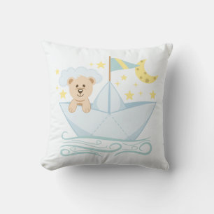 Sweet Bear in Paper Boat Nursery Throw Pillow