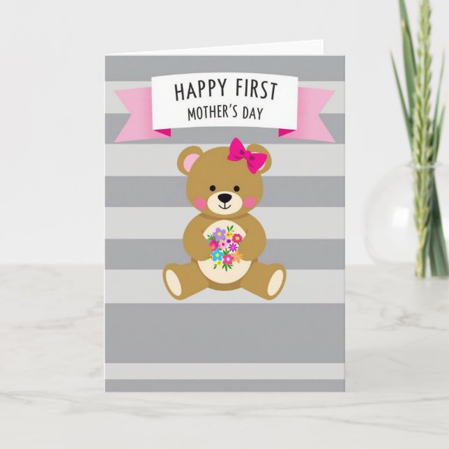 Sweet Bear Mothers Day Floral Card (Front)