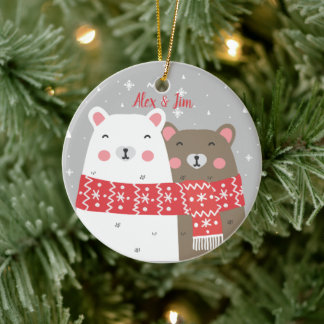 Sweet Bear Name Winter First Christmas Married Ceramic Ornament