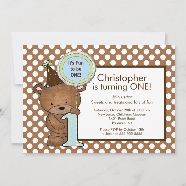 Sweet Bear Number One 1st Birthday Invitation (Front)