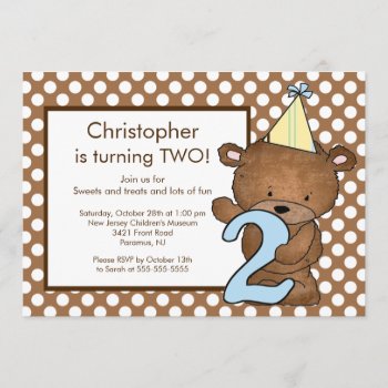 Sweet Bear Number Two 2nd Birthday Invitation by celebrateitinvites at Zazzle