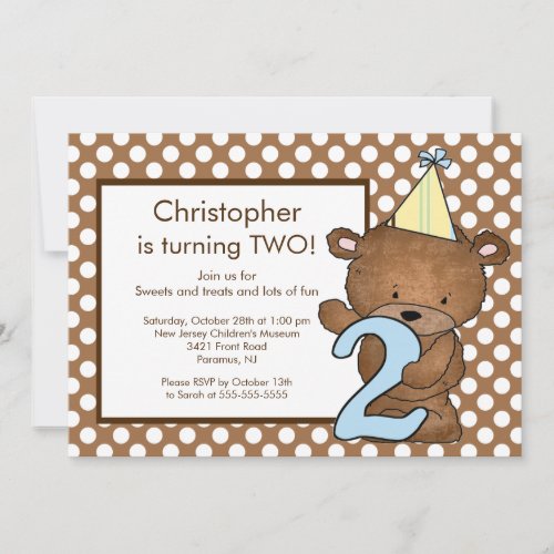 Sweet Bear Number TWO 2ND Birthday Invitation