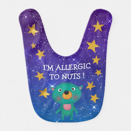 Sweet Bear Nuts Milk Allergy Golden Stars Sky Baby Bib