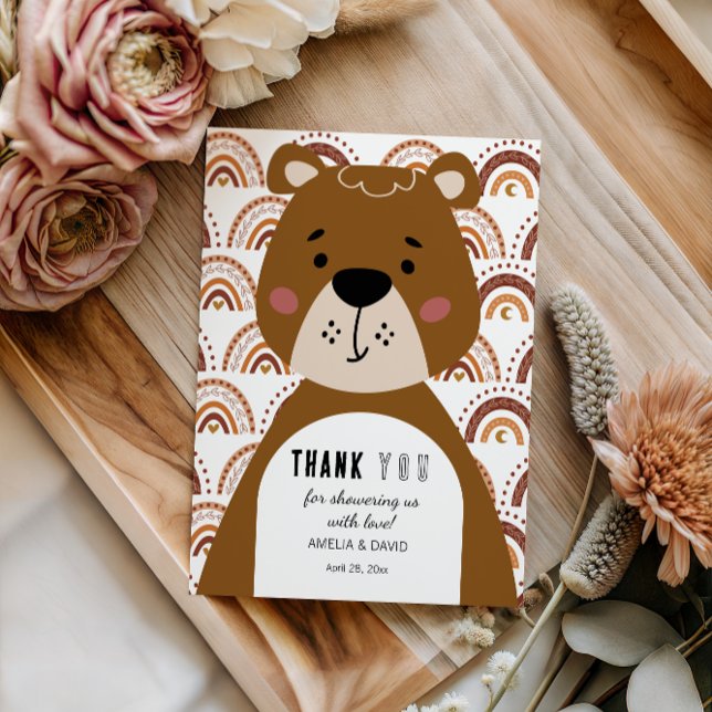 Sweet Bear Rainbow Thank You Baby Shower Card (Creator Uploaded)
