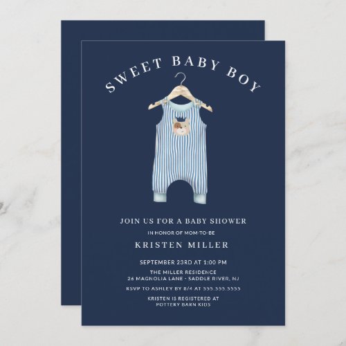 Sweet Bear Romper Boys Baby Shower Invitation