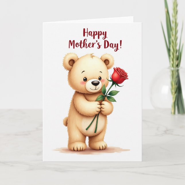 Sweet Bear Rose Mothers Day Card (Front)