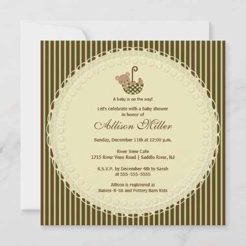 Sweet Bear Umbrella Baby Shower Invitation