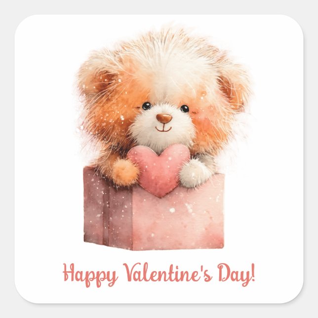 Sweet Bear Valentine Gift Art Square Sticker (Front)