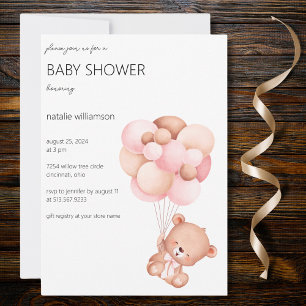 Sweet Bear with Balloons Baby Shower  Invitation