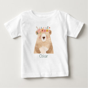 Sweet bear with flowers name - boho baby T-Shirt