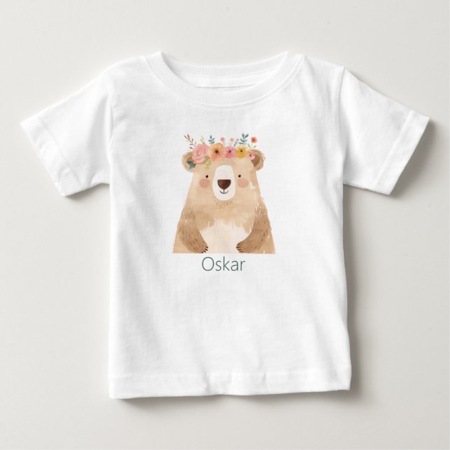 Sweet bear with flowers name - boho baby T-Shirt (Front)