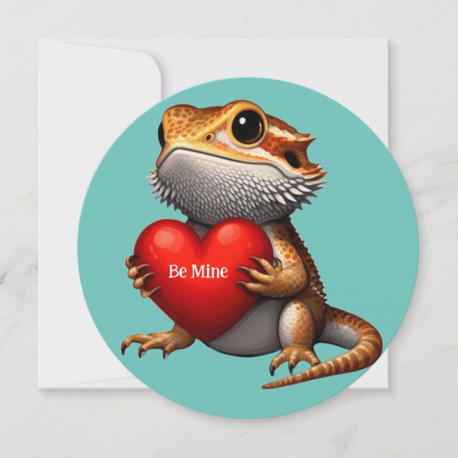 Sweet Bearded Dragon Green Valentine Card (Front)