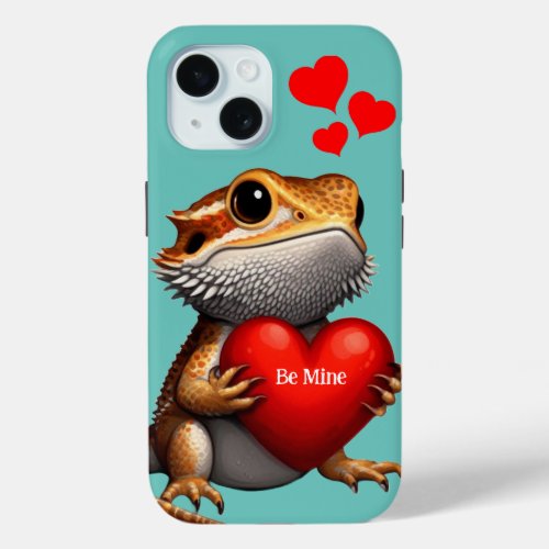 Sweet Bearded Dragon Green Valentine iPhone 15 Case