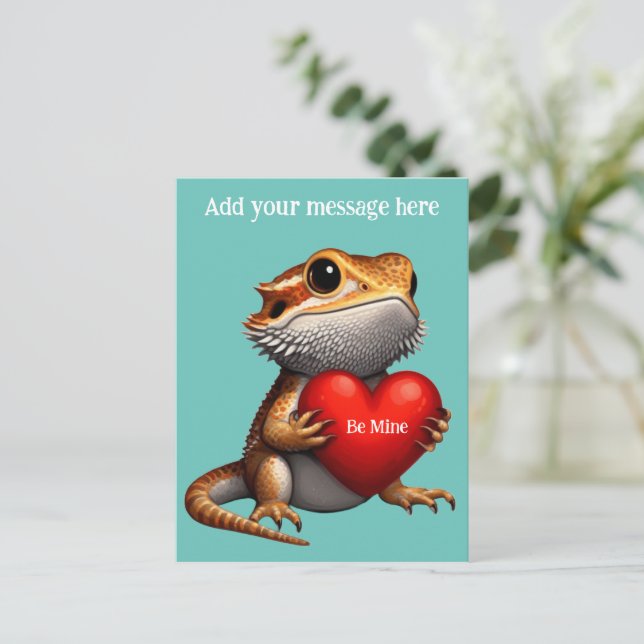 Sweet Bearded Dragon Green Valentine Postcard (Standing Front)
