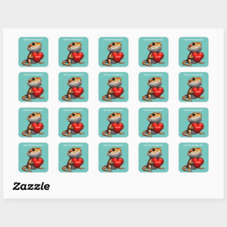 Sweet Bearded Dragon Green Valentine Square Sticker