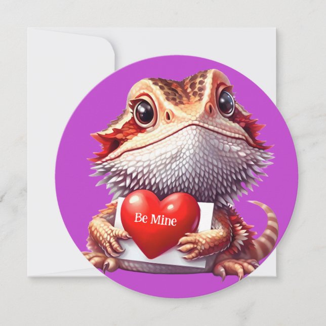 Sweet Bearded Dragon Purple Valentine Card (Front)
