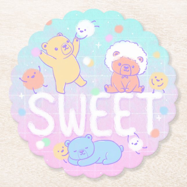 Sweet Bears with Fluffy Monsters Paper Coaster (Front)