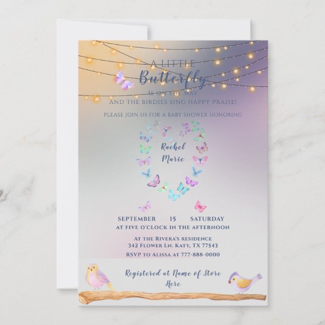 Sweet Beautiful Butterfly Heart Baby Shower Invitation (Front)