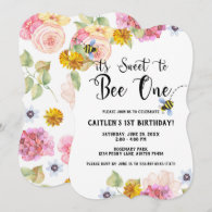 Sweet Bee 1st Birthday Floral Pastel Invitation
