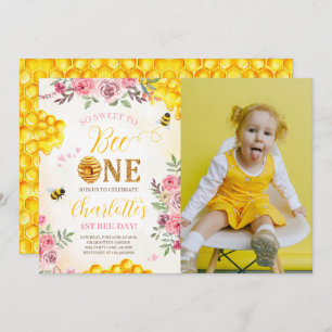 Sweet Bee 1st Birthday Photo Invitation