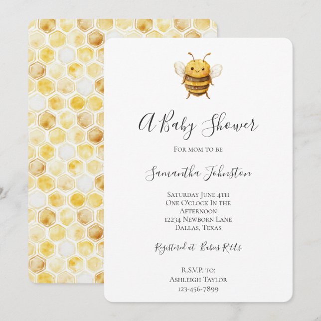 Sweet Bee Baby Shower  Invitation (Front/Back)