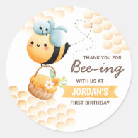 Sweet Bee Birthday  Classic Round Sticker