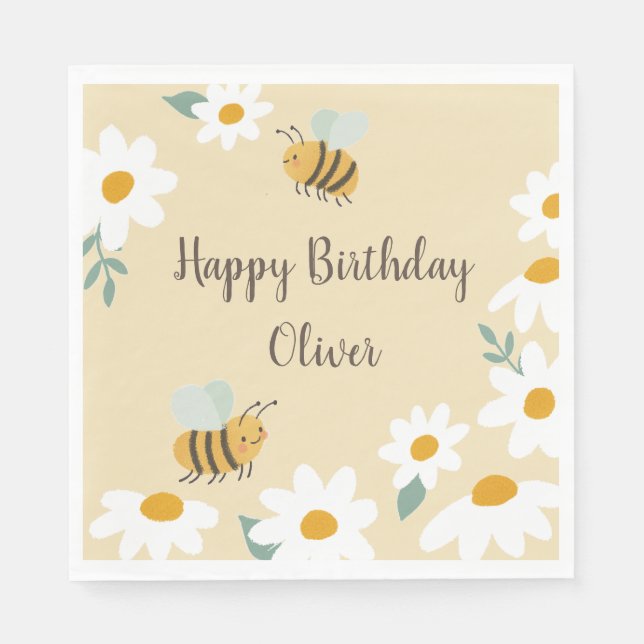 Sweet Bee Birthday Napkins (Front)