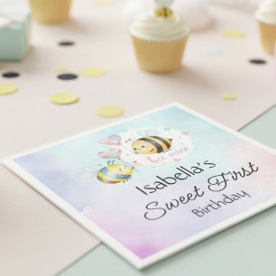 Sweet Bee First Birthday Personalized Napkins