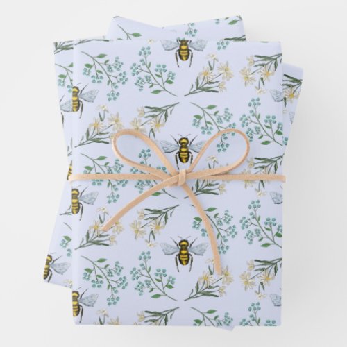 Sweet Bee Floral Flower Girl Baby Shower Wrapping Paper Sheets