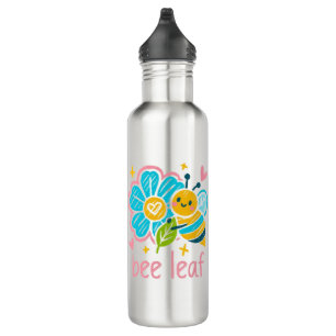 Sweet "Bee Leaf" Crayon Art: Whimsical Bee Stainless Steel Water Bottle