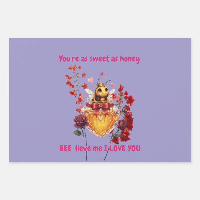 Sweet BEE mine-BEE lieve me i love you Wrapping Paper Sheets (Front)