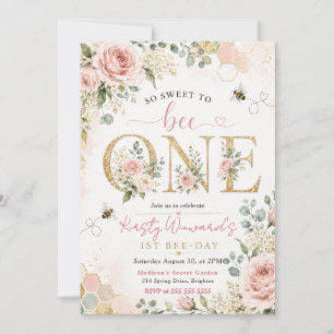 Sweet Bee One First Birthday Party Invitation