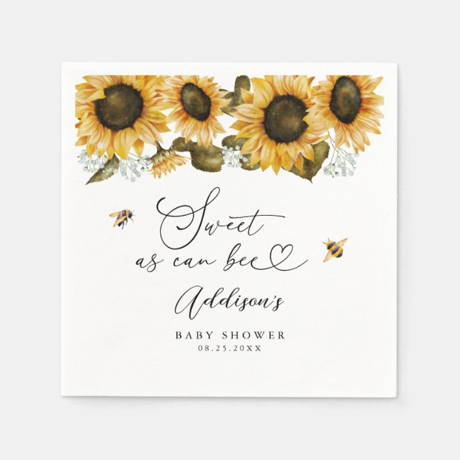 Sweet Bee Sunflowers Baby Shower Napkins (Front)