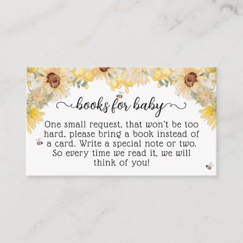 Sweet Bee Sunflowwer Baby Shower Books for Baby Enclosure Card