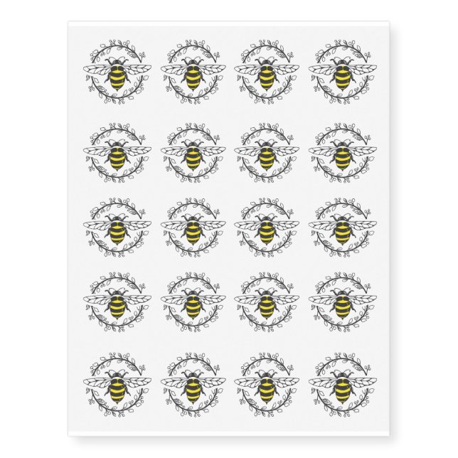 Sweet Bee Wreath Temporary Tattoos (Front)