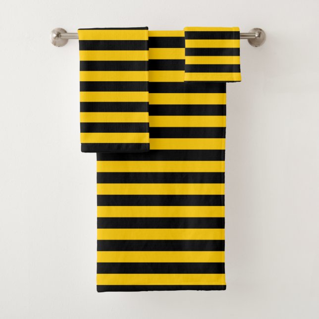 Sweet Bee Yellow and Black Stripes Bath Towel Set (Insitu)
