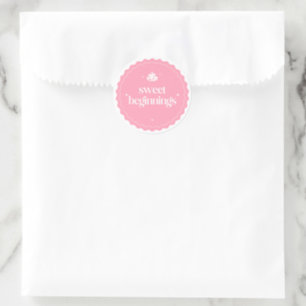 Sweet Beginnings   Pink And White Baby Shower Seal