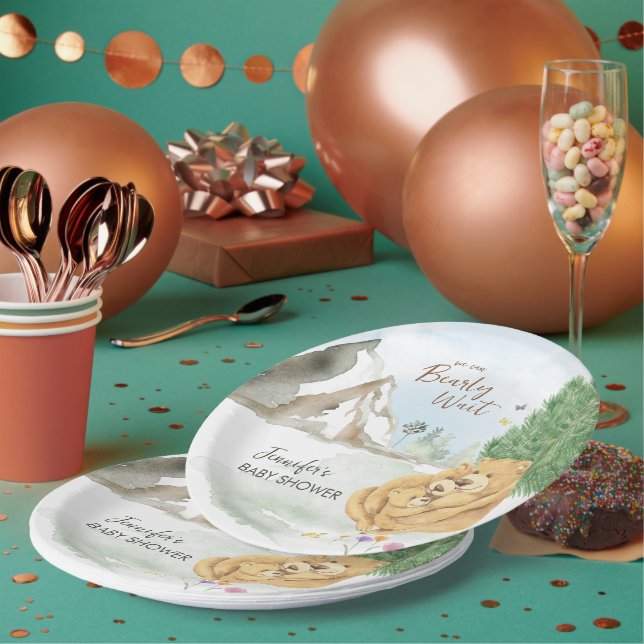 Sweet Beige Mountain Watercolor Bear Hug Paper Plates (Multi)