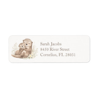 Sweet Beige Watercolor Otter Family Botanical Label