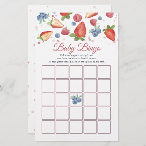 Sweet Berry Baby Shower Bingo Game