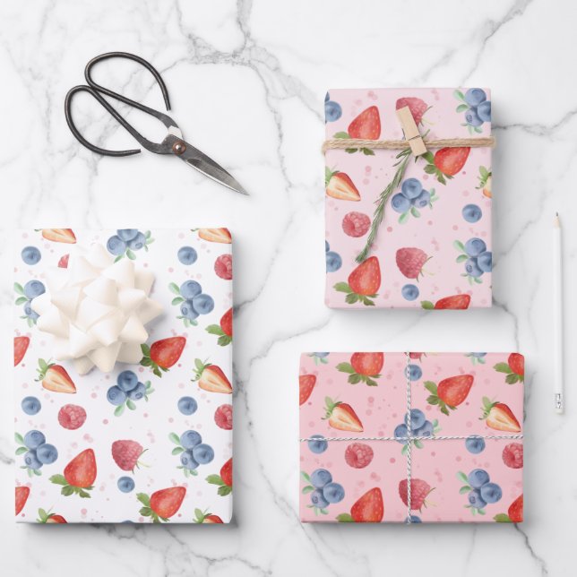 Sweet Berry Birthday Wrapping Paper Sheets (Front)