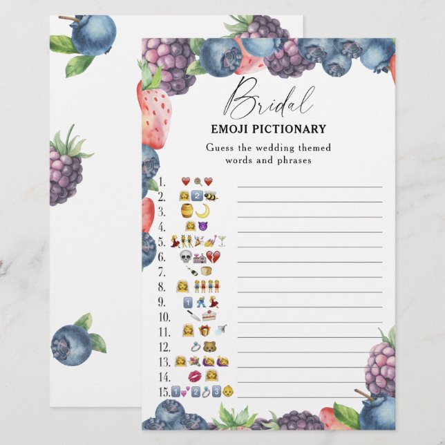 Sweet berry - bridal shower emoji pictionary game (Front/Back)