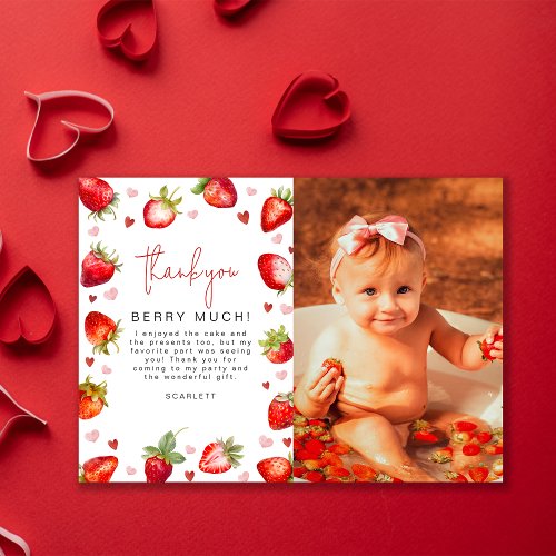 Sweet Berry First Birthday Photo Party Thank You Card