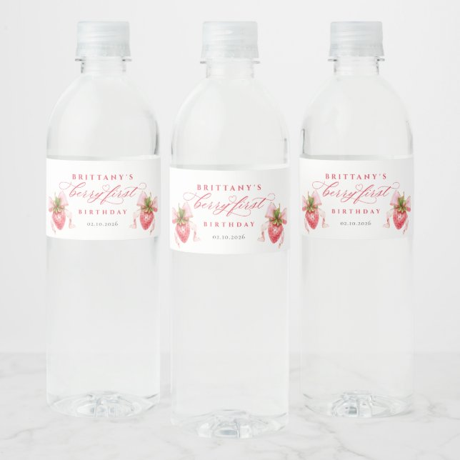Sweet Berry First Birthday Water Bottle Labels (Bottles)