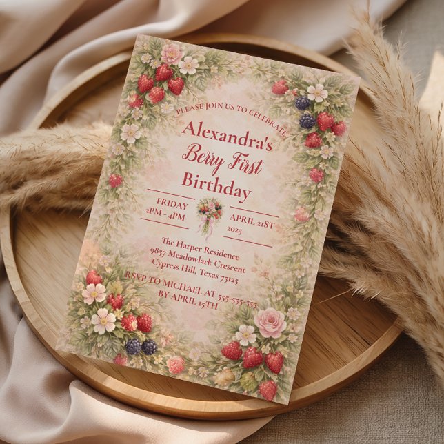 Sweet Berry Garden 1st Birthday Invitation (Creator Uploaded)