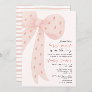 Sweet Berry Girl Pink Coquette Bow Baby Shower Invitation